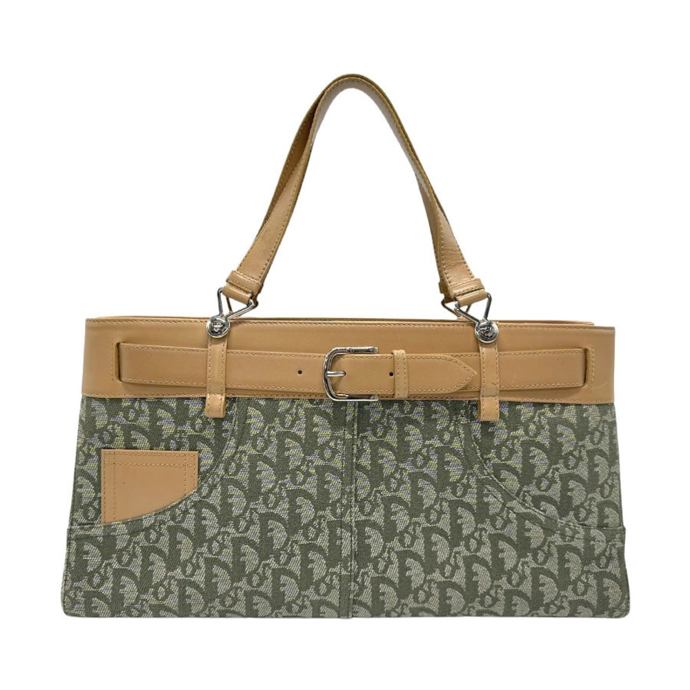 Christian Dior Handbag Trotter Canvas Leather Khaki Green Beige